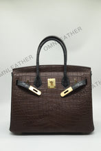 Load image into Gallery viewer, London 30 Birkin Style Saltwater Croc Leather Opaque Color Gold Hardware