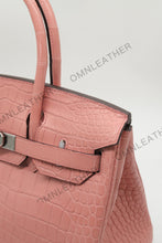 Load image into Gallery viewer, London 30 Birkin Style Saltwater Croc Leather Opaque Color Gold Hardware