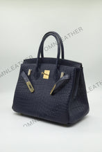 Load image into Gallery viewer, London 30 Birkin Style Saltwater Croc Leather Opaque Color Gold Hardware
