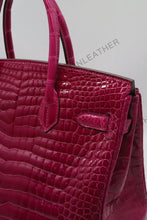 Load image into Gallery viewer, London 30 Birkin Style Saltwater Croc Leather Glossy Color