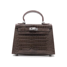 Load image into Gallery viewer, Verona 22 Saffiano Top Handle Kelly Style Handbag Croc/Box pattern Real Leatheer
