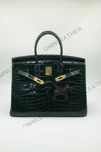 Load image into Gallery viewer, London 35 Birkin Style Saltwater Croc Leather Glossy Green Color Gold Hardware
