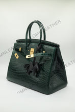 Load image into Gallery viewer, London 35 Birkin Style Saltwater Croc Leather Glossy Green Color Gold Hardware
