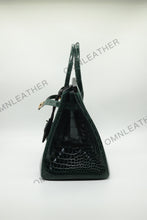 Load image into Gallery viewer, London 35 Birkin Style Saltwater Croc Leather Glossy Green Color Gold Hardware
