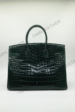 Load image into Gallery viewer, London 35 Birkin Style Saltwater Croc Leather Glossy Green Color Gold Hardware
