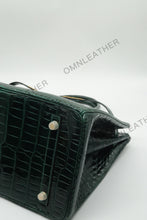 Load image into Gallery viewer, London 35 Birkin Style Saltwater Croc Leather Glossy Green Color Gold Hardware
