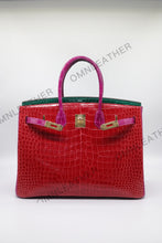 Load image into Gallery viewer, London 35 Birkin Style HCP Saltwater Croc Leather Glossy Red Color Gold Hardware
