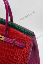 Load image into Gallery viewer, London 35 Birkin Style HCP Saltwater Croc Leather Glossy Red Color Gold Hardware
