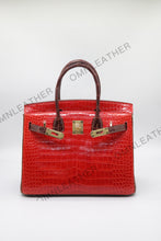 Load image into Gallery viewer, London 30 Birkin Style HCP Saltwater Croc Leather Glossy Orange Mix Color Gold Hardware
