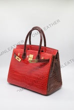 Load image into Gallery viewer, London 30 Birkin Style HCP Saltwater Croc Leather Glossy Orange Mix Color Gold Hardware

