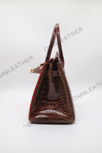 Load image into Gallery viewer, London 30 Birkin Style HCP Saltwater Croc Leather Glossy Orange Mix Color Gold Hardware
