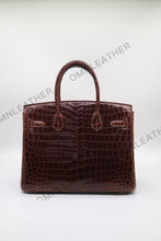 Load image into Gallery viewer, London 30 Birkin Style HCP Saltwater Croc Leather Glossy Orange Mix Color Gold Hardware
