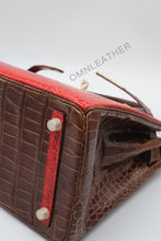 Load image into Gallery viewer, London 30 Birkin Style HCP Saltwater Croc Leather Glossy Orange Mix Color Gold Hardware
