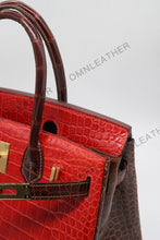 Load image into Gallery viewer, London 30 Birkin Style HCP Saltwater Croc Leather Glossy Orange Mix Color Gold Hardware

