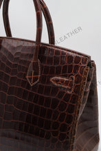 Load image into Gallery viewer, London 30 Birkin Style HCP Saltwater Croc Leather Glossy Orange Mix Color Gold Hardware

