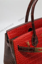 Load image into Gallery viewer, London 30 Birkin Style HCP Saltwater Croc Leather Glossy Orange Mix Color Gold Hardware
