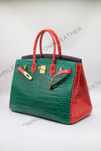 Load image into Gallery viewer, London 35 Birkin Style HCP Saltwater Croc Leather Glossy Green Mix Color Gold Hardware
