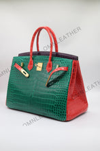 Load image into Gallery viewer, London 35 Birkin Style HCP Saltwater Croc Leather Glossy Green Mix Color Gold Hardware
