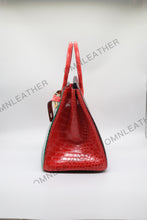 Load image into Gallery viewer, London 35 Birkin Style HCP Saltwater Croc Leather Glossy Green Mix Color Gold Hardware
