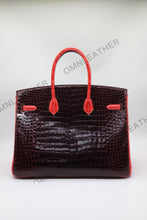 Load image into Gallery viewer, London 35 Birkin Style HCP Saltwater Croc Leather Glossy Green Mix Color Gold Hardware
