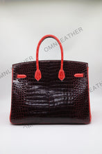 Load image into Gallery viewer, London 35 Birkin Style HCP Saltwater Croc Leather Glossy Green Mix Color Gold Hardware
