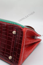 Load image into Gallery viewer, London 35 Birkin Style HCP Saltwater Croc Leather Glossy Green Mix Color Gold Hardware
