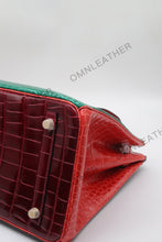 Load image into Gallery viewer, London 35 Birkin Style HCP Saltwater Croc Leather Glossy Green Mix Color Gold Hardware
