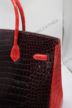 Load image into Gallery viewer, London 35 Birkin Style HCP Saltwater Croc Leather Glossy Green Mix Color Gold Hardware
