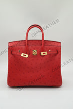 Load image into Gallery viewer, London 25 Small Birkin Style Ostrich Leather Bag Red Color Gold Hardware

