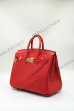 Load image into Gallery viewer, London 25 Small Birkin Style Ostrich Leather Bag Red Color Gold Hardware
