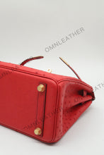 Load image into Gallery viewer, London 25 Small Birkin Style Ostrich Leather Bag Red Color Gold Hardware
