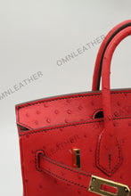 Load image into Gallery viewer, London 25 Small Birkin Style Ostrich Leather Bag Red Color Gold Hardware
