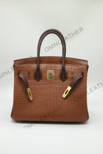 Load image into Gallery viewer, London 30 Birkin Style Saltwater Croc Leather Opaque Brown Ebony Mix Color Gold Hardware
