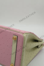 Load image into Gallery viewer, London 30 Birkin Style Ostrich Leather Pink Beige Mix Color Gold Hardware
