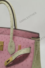 Load image into Gallery viewer, London 30 Birkin Style Ostrich Leather Pink Beige Mix Color Gold Hardware
