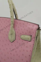 Load image into Gallery viewer, London 30 Birkin Style Ostrich Leather Pink Beige Mix Color Gold Hardware
