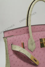 Load image into Gallery viewer, London 30 Birkin Style Ostrich Leather Pink Beige Mix Color Gold Hardware

