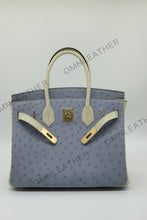 Load image into Gallery viewer, London 30 Birkin Style Ostrich Leather Light Blue Beige Mix Color Gold Hardware
