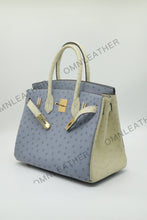 Load image into Gallery viewer, London 30 Birkin Style Ostrich Leather Light Blue Beige Mix Color Gold Hardware
