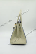 Load image into Gallery viewer, London 30 Birkin Style Ostrich Leather Light Blue Beige Mix Color Gold Hardware
