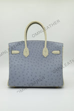Load image into Gallery viewer, London 30 Birkin Style Ostrich Leather Light Blue Beige Mix Color Gold Hardware
