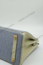 Load image into Gallery viewer, London 30 Birkin Style Ostrich Leather Light Blue Beige Mix Color Gold Hardware
