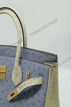 Load image into Gallery viewer, London 30 Birkin Style Ostrich Leather Light Blue Beige Mix Color Gold Hardware
