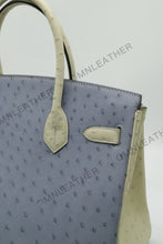 Load image into Gallery viewer, London 30 Birkin Style Ostrich Leather Light Blue Beige Mix Color Gold Hardware
