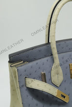 Load image into Gallery viewer, London 30 Birkin Style Ostrich Leather Light Blue Beige Mix Color Gold Hardware
