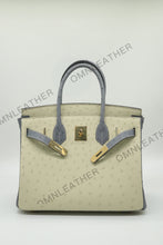 Load image into Gallery viewer, London 30 Birkin Style Ostrich Leather Beige Grey Mix Color Gold Hardware
