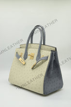 Load image into Gallery viewer, London 30 Birkin Style Ostrich Leather Beige Grey Mix Color Gold Hardware
