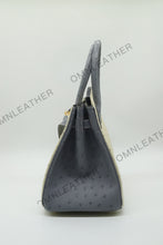 Load image into Gallery viewer, London 30 Birkin Style Ostrich Leather Beige Grey Mix Color Gold Hardware
