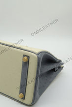Load image into Gallery viewer, London 30 Birkin Style Ostrich Leather Beige Grey Mix Color Gold Hardware
