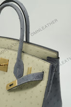 Load image into Gallery viewer, London 30 Birkin Style Ostrich Leather Beige Grey Mix Color Gold Hardware

